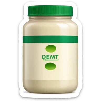 a cream coloured jar with a green lid & green label sticker