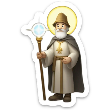 european pilgrim with a staff and a halo of light sticker