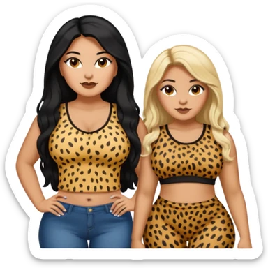 Tan Latina woman with long black hair chubby and black dark skinned woman with long blonde hair slim thick in cheetah top sexy sticker
