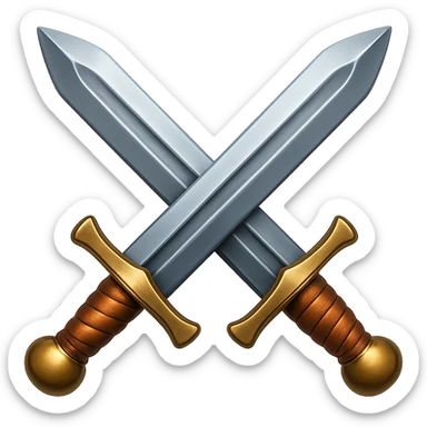 Сгенерируй мне в стиле детализированного емодзи два скрещенных меча железных на пнг фоне без фона sticker