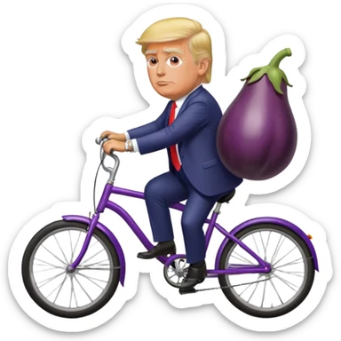Donald Trump riding a bicycle holding an eggplant sticker