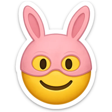 yellow face with pink bunny mask emoji, digital illustration sticker
