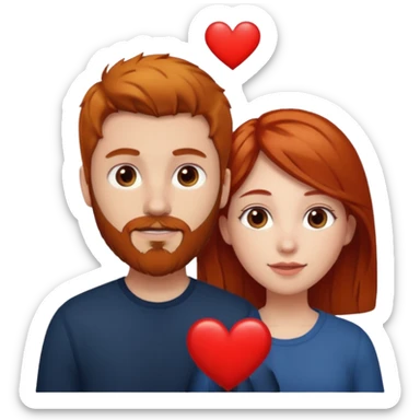 👩🏼‍❤️‍👨🏽 Something like this, but make the guy more lighter and give the girl a bit more red hair like ginger style make the guy have dark brown hair, same with the beard and add a heart in the middle above us make the guy have darker beard and hair sticker