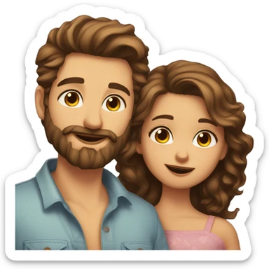 Short hair fair tone guy with perfect beard guy kissing a long wavy hair brown tone girl sticker