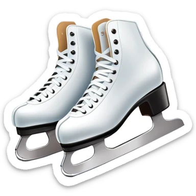 An icon featuring a pair of elegant figure skates resting on scratched, worn ice. In the background, cheering spectators fill the stands of a grand stadium, creating a vibrant atmosphere. Transparent background highlights the essence of figure skating performance sticker