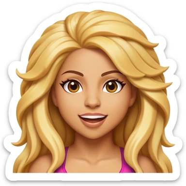 Cinematic Realistic Shakira Pop Culture Emoji, depicted with an energetic, dynamic portrayal of the global pop star rendered with lifelike textures and vibrant, charismatic lighting. sticker