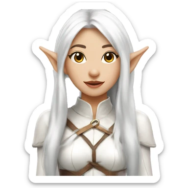 Asian feminine body slim long white hair elf leather costume sticker