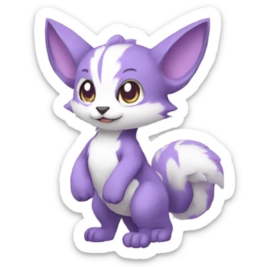 Cute cool purple white animal hybrid Fakemon full body sticker