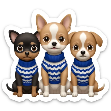 3 cagnolini seduti  in bianco e nero con vestitini in maglia sticker