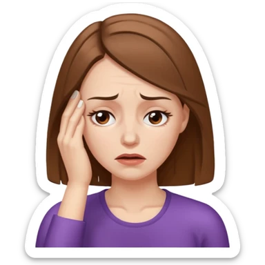 White woman with Brown hair with shoulder length hair and painful Migraine headache  sticker