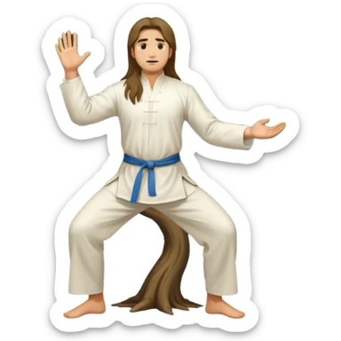 pratiquant de qi gong, homme aux cheveux long, en position de l'arbre, en tenue noire ou blanche sticker