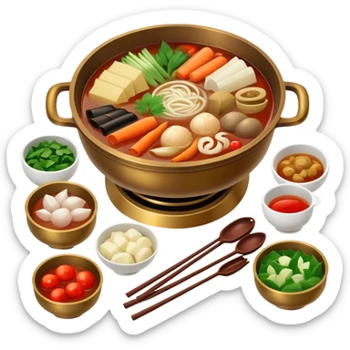 Classic Chinese bronze hotpot with ingredients sticker