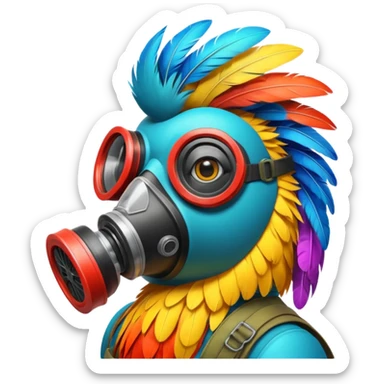bird with gas masks sticker