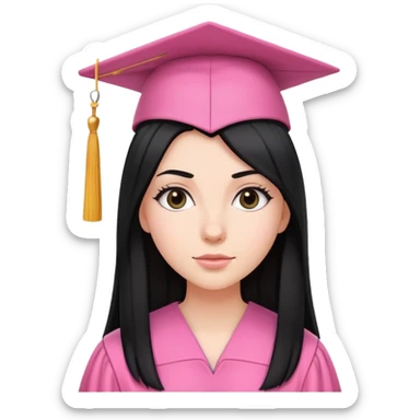 White girl with long straight black tine wearing pink graduation clothes sticker
