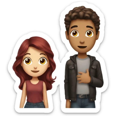 guy with dark brown hair blowing kisses to girl with dark red hair sticker