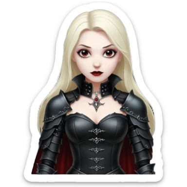 Vampire woman in black leather armor, exposed shoulders, cold desire, gothic castle interior sticker