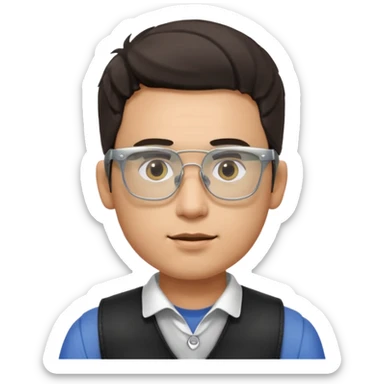 Man from the shoulder up, facing the audience. Wearing a black vest and AR glasses that look like google glasses.  sticker