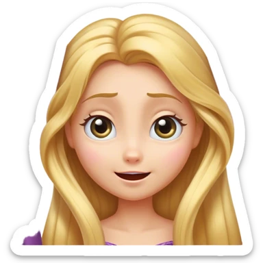 Cinematic Adorable Rapunzel Portrait Emoji, Playfully peeking out from behind a curtain of hair, big sparkling eyes, cheeks flushed with excitement, exuding charm and innocence, an absolute delight! sticker