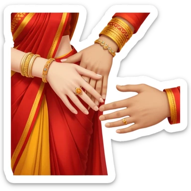 Two hands in a engagement..One hand of groom and one hand of bride. Bride hand - red/yellow saree. groom- light orange punjabi (oonly hands will be visible in the image). Groom's hand is holding a ring and bride's hand will be wearing the ring.*ONLY HANDS WILL BE VISIBLE IN THE IMAGE* sticker