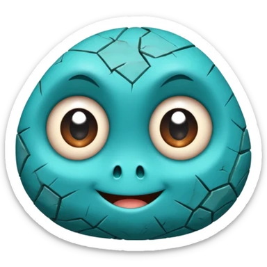 One small turquoise rock creature, rounded but still clearly a rock with cracks and facets, big expressive eyes and a shy smile, sticker