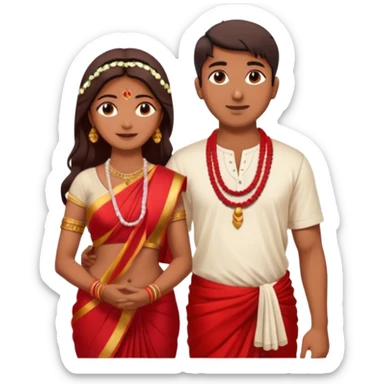 indian woman in saree and indian man in dhoti (shirtless) putting garlands on each other sticker