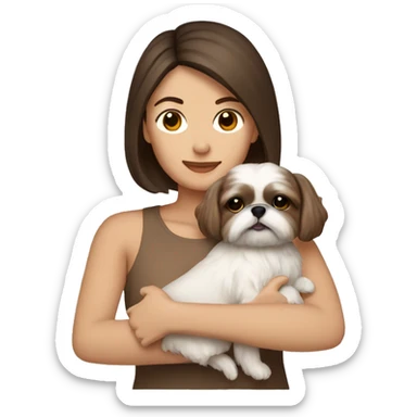Brunette holding all beige shih tzu in her arms sticker