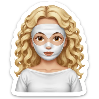 White girl- brown eyes - beauty face mask massage -full care- blonde long curly hair  white off shoulder shirt sticker