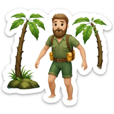 full body bearded forest man stepping out of water, back and shoulders wet, vine belt sticker