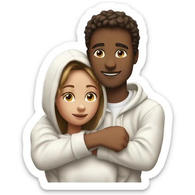 An emoji of a man wearing a white hoodie, standing next to his sister. He is hugging her warmly, showing a close sibling bond sticker