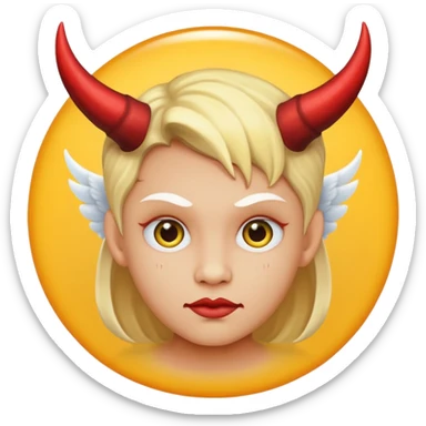 mush up the devil emoji with the angel one, I want it to be angel with devil horns, make it the classic yellow circle face sticker