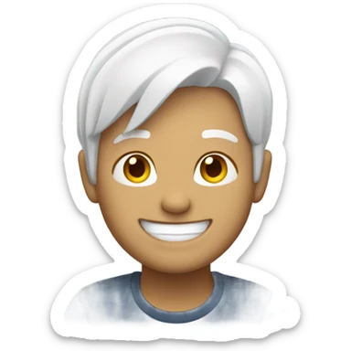 smiling individual with white hair sticker