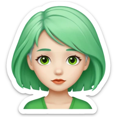 girl with green color hair clip, white hair. sticker