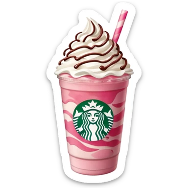 Strawberry Starbucks frappe with strawberry jam at the bottom with whipped cream and chocolate drizzle sticker