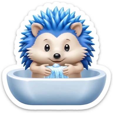 Blue cartoon hedgehog character and silver cartoon hedgehog character in a bathroom washing hands sticker