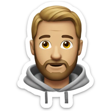 Man with a beard and sweatshirt sticker