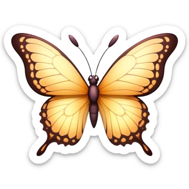 Cinematic Elegant Butterfly Portrait Emoji, Poised and ethereal, with delicate, intricately patterned wings in a kaleidoscope of soft, vibrant colors, a slender, graceful body, and gentle, observant eyes, Simplified yet exquisitely delicate features, highly detailed, glowing with a soft, radiant luminescence, high shine, intelligent and enchanting, stylized with an air of whimsical floral elegance, focused and poised, soft glowing outline, capturing the essence of a watchful butterfly that appears ready to flutter out of the screen with magical grace! sticker