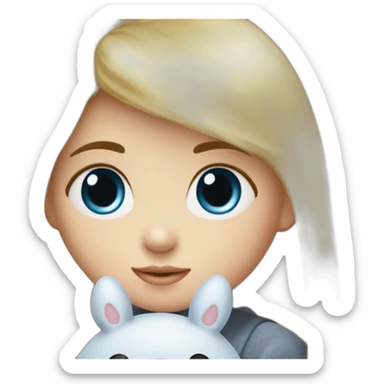 bébé fille blonde décoiffée aux yeux bleus avec une peluche Totoro  sticker