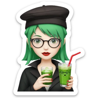 vampire green hair Drink holders with hat, wearing glasses, female sticker