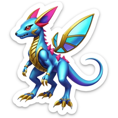  exotic colorful Protogen-Fakémon-Pokémon-Spectrobes-Digimon-Vernid-creature (full body) sticker