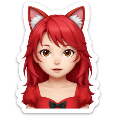 cute anime cat-girl with cat ears, red blowing hair sticker