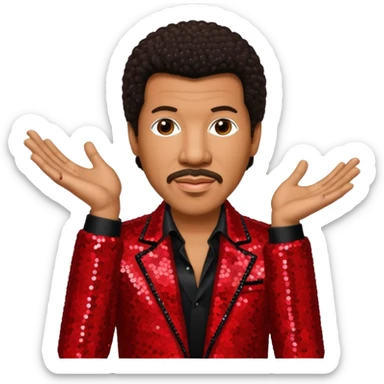 Lionel Richie with dark brown hair, red sequin outfit sticker