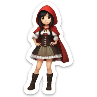 Little Red Riding Hood straight black hair corset and dress full body pose non-chibi sticker