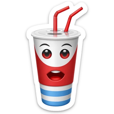 paper coke cup and straw, the cup has eyes and mouth and glassess sticker