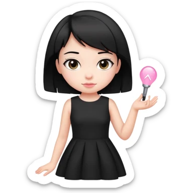 cute girl with short black hair, wearing a black dress with light pink accents sticker