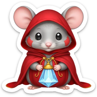 baby grey mouse, in magic red cloak sticker