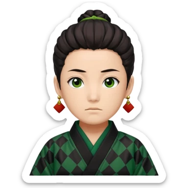 Tanjiro Kamado from Demon Slayer with black and green checkered haori and hanafuda earrings sticker
