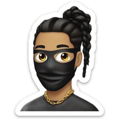 masked fade man bun wearing black with anonymous chain sticker