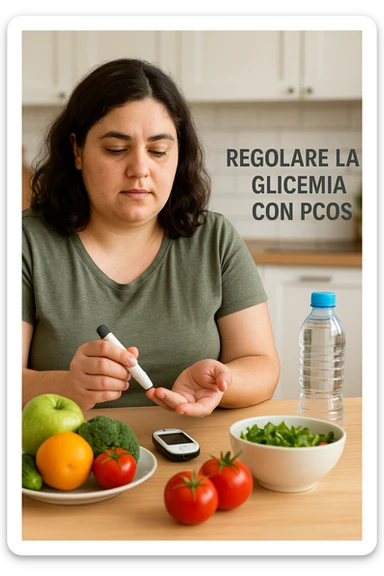 Donna con pcos che regola la sua glicemia immagine realistiche in italiano sticker