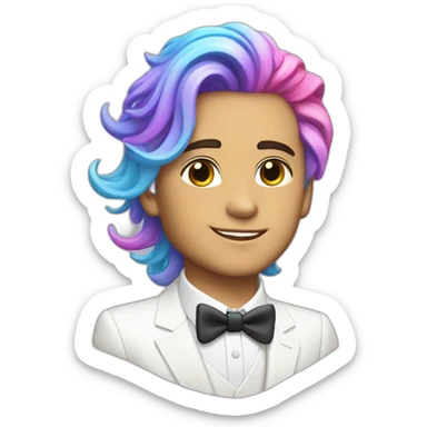 Posh-boy-with-white-suit-and-rainbow-unicorn-hair sticker