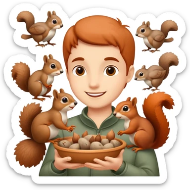 person feeding birds or squirrels, cheerful and caring sticker
